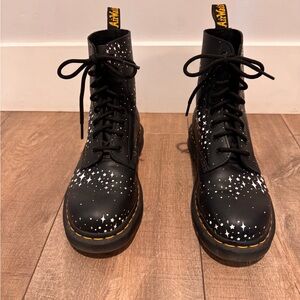 Dr. Martens Pascal Black and White Combat Boots. Star pattern.